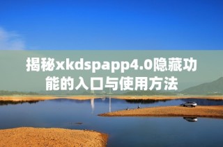 揭秘xkdspapp4.0隐藏功能的入口与使用方法